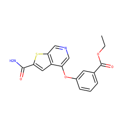 CCOC(=O)c1cccc(Oc2cncc3sc(C(N)=O)cc23)c1 ZINC000013864386