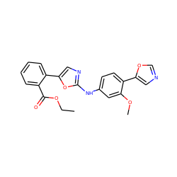 CCOC(=O)c1ccccc1-c1cnc(Nc2ccc(-c3cnco3)c(OC)c2)o1 ZINC000003594941