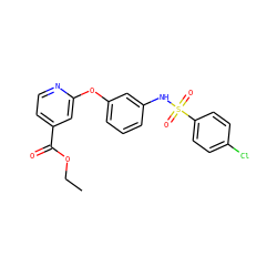 CCOC(=O)c1ccnc(Oc2cccc(NS(=O)(=O)c3ccc(Cl)cc3)c2)c1 ZINC000096271587