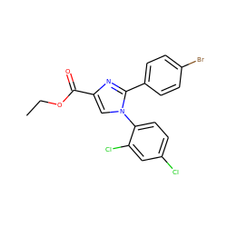 CCOC(=O)c1cn(-c2ccc(Cl)cc2Cl)c(-c2ccc(Br)cc2)n1 ZINC000013642411