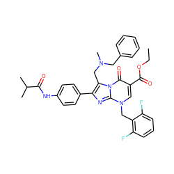 CCOC(=O)c1cn(Cc2c(F)cccc2F)c2nc(-c3ccc(NC(=O)C(C)C)cc3)c(CN(C)Cc3ccccc3)n2c1=O ZINC000096300742