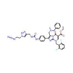 CCOC(=O)c1cn(Cc2c(F)cccc2F)c2nc(-c3ccc(NC(=O)NCc4cn(CCN=[N+]=[N-])nn4)cc3)c(CN(C)Cc3ccccc3)n2c1=O ZINC000095613200