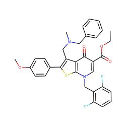 CCOC(=O)c1cn(Cc2c(F)cccc2F)c2sc(-c3ccc(OC)cc3)c(CN(C)Cc3ccccc3)c2c1=O ZINC000027423142