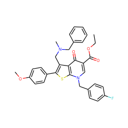 CCOC(=O)c1cn(Cc2ccc(F)cc2)c2sc(-c3ccc(OC)cc3)c(CN(C)Cc3ccccc3)c2c1=O ZINC000036331624