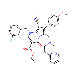 CCOC(=O)c1cn(Cc2cccc(F)c2F)c2c(C#N)c(-c3ccc(OC)cc3)c(CN(C)CCc3ccccn3)n2c1=O ZINC000027323091