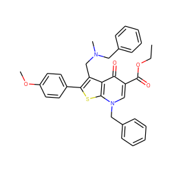 CCOC(=O)c1cn(Cc2ccccc2)c2sc(-c3ccc(OC)cc3)c(CN(C)Cc3ccccc3)c2c1=O ZINC000036331652