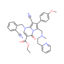 CCOC(=O)c1cn(Cc2ccccc2C#N)c2c(C#N)c(-c3ccc(OC)cc3)c(CN(C)CCc3ccccn3)n2c1=O ZINC000027321994