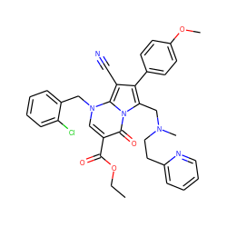 CCOC(=O)c1cn(Cc2ccccc2Cl)c2c(C#N)c(-c3ccc(OC)cc3)c(CN(C)CCc3ccccn3)n2c1=O ZINC000027407096