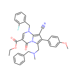 CCOC(=O)c1cn(Cc2ccccc2F)c2c(C#N)c(-c3ccc(OC)cc3)c(CN(C)Cc3ccccc3)n2c1=O ZINC000027329816