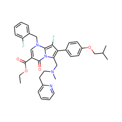 CCOC(=O)c1cn(Cc2ccccc2F)c2c(F)c(-c3ccc(OCC(C)C)cc3)c(CN(C)CCc3ccccn3)n2c1=O ZINC000027088328