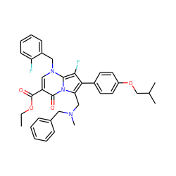 CCOC(=O)c1cn(Cc2ccccc2F)c2c(F)c(-c3ccc(OCC(C)C)cc3)c(CN(C)Cc3ccccc3)n2c1=O ZINC000003842946