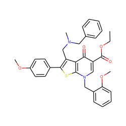 CCOC(=O)c1cn(Cc2ccccc2OC)c2sc(-c3ccc(OC)cc3)c(CN(C)Cc3ccccc3)c2c1=O ZINC000001543470