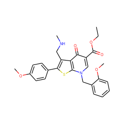 CCOC(=O)c1cn(Cc2ccccc2OC)c2sc(-c3ccc(OC)cc3)c(CNC)c2c1=O ZINC000013781551