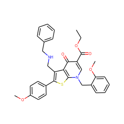 CCOC(=O)c1cn(Cc2ccccc2OC)c2sc(-c3ccc(OC)cc3)c(CNCc3ccccc3)c2c1=O ZINC000036331628