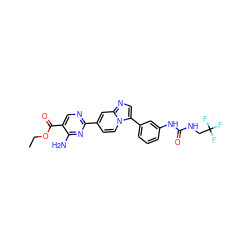 CCOC(=O)c1cnc(-c2ccn3c(-c4cccc(NC(=O)NCC(F)(F)F)c4)cnc3c2)nc1N ZINC000169704729