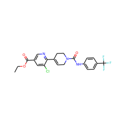 CCOC(=O)c1cnc(C2=CCN(C(=O)Nc3ccc(C(F)(F)F)cc3)CC2)c(Cl)c1 ZINC000141058402