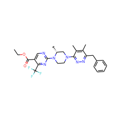 CCOC(=O)c1cnc(N2CCN(c3nnc(Cc4ccccc4)c(C)c3C)C[C@H]2C)nc1C(F)(F)F ZINC000201146036