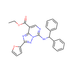 CCOC(=O)c1cnc(NC(c2ccccc2)c2ccccc2)n2nc(-c3ccco3)nc12 ZINC000299833180