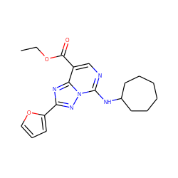 CCOC(=O)c1cnc(NC2CCCCCC2)n2nc(-c3ccco3)nc12 ZINC000299831453