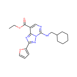 CCOC(=O)c1cnc(NCC2CCCCC2)n2nc(-c3ccco3)nc12 ZINC000299835265