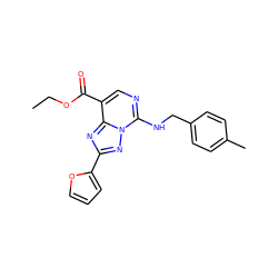 CCOC(=O)c1cnc(NCc2ccc(C)cc2)n2nc(-c3ccco3)nc12 ZINC000299833197