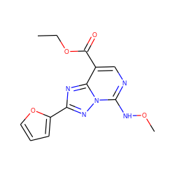 CCOC(=O)c1cnc(NOC)n2nc(-c3ccco3)nc12 ZINC000299832527