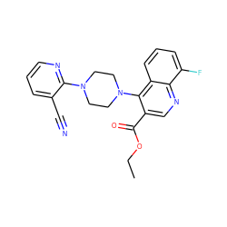 CCOC(=O)c1cnc2c(F)cccc2c1N1CCN(c2ncccc2C#N)CC1 ZINC001772640169