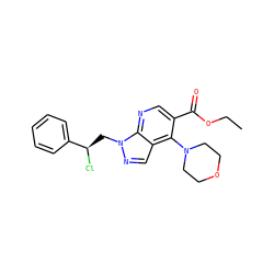 CCOC(=O)c1cnc2c(cnn2C[C@@H](Cl)c2ccccc2)c1N1CCOCC1 ZINC000013491828