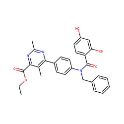 CCOC(=O)c1nc(C)nc(-c2ccc(N(Cc3ccccc3)C(=O)c3ccc(O)cc3O)cc2)c1C ZINC000653667566