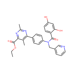 CCOC(=O)c1nc(C)nc(-c2ccc(N(Cc3cccnc3)C(=O)c3ccc(O)cc3O)cc2)c1C ZINC000653666689