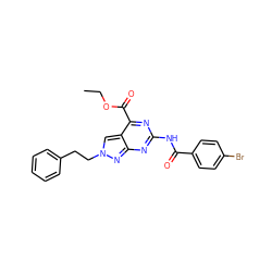 CCOC(=O)c1nc(NC(=O)c2ccc(Br)cc2)nc2nn(CCc3ccccc3)cc12 ZINC000299867285