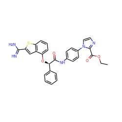 CCOC(=O)c1nccn1-c1ccc(NC(=O)[C@H](Oc2cccc3sc(C(=N)N)cc23)c2ccccc2)cc1 ZINC000049766979