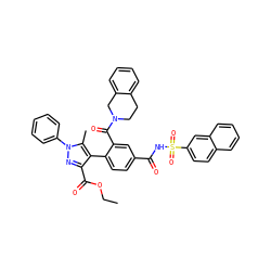 CCOC(=O)c1nn(-c2ccccc2)c(C)c1-c1ccc(C(=O)NS(=O)(=O)c2ccc3ccccc3c2)cc1C(=O)N1CCc2ccccc2C1 ZINC000084654243