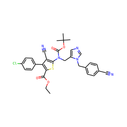 CCOC(=O)c1sc(N(Cc2cncn2Cc2ccc(C#N)cc2)C(=O)OC(C)(C)C)c(C#N)c1-c1ccc(Cl)cc1 ZINC000653693476