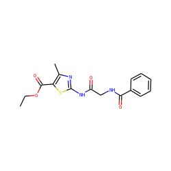 CCOC(=O)c1sc(NC(=O)CNC(=O)c2ccccc2)nc1C ZINC000169306773