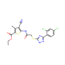 CCOC(=O)c1sc(NC(=O)CSc2nc(-c3ccc(Cl)cc3Cl)n[nH]2)c(C#N)c1C ZINC000008829307