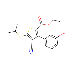 CCOC(=O)c1sc(SC(C)C)c(C#N)c1-c1cccc(O)c1 ZINC000169329704