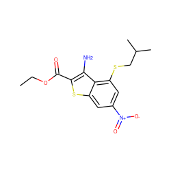 CCOC(=O)c1sc2cc([N+](=O)[O-])cc(SCC(C)C)c2c1N ZINC000000652379