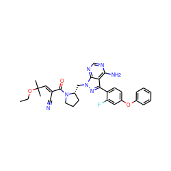 CCOC(C)(C)/C=C(\C#N)C(=O)N1CCC[C@H]1Cn1nc(-c2ccc(Oc3ccccc3)cc2F)c2c(N)ncnc21 ZINC000208135353