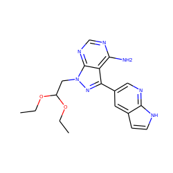 CCOC(Cn1nc(-c2cnc3[nH]ccc3c2)c2c(N)ncnc21)OCC ZINC000653849088