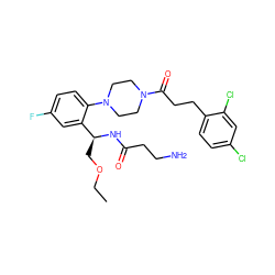 CCOC[C@H](NC(=O)CCN)c1cc(F)ccc1N1CCN(C(=O)CCc2ccc(Cl)cc2Cl)CC1 ZINC000036285395