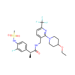 CCOC1CCN(c2nc(C(F)(F)F)ccc2CNC(=O)[C@@H](C)c2ccc(NS(C)(=O)=O)c(F)c2)CC1 ZINC000060327909