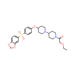 CCOCC(=O)N1CCC(N2CCC(Oc3ccc(S(=O)(=O)c4ccc5c(c4)OCO5)cc3)CC2)CC1 ZINC000028002356