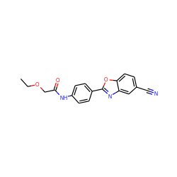 CCOCC(=O)Nc1ccc(-c2nc3cc(C#N)ccc3o2)cc1 ZINC000045358009