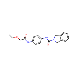 CCOCC(=O)Nc1ccc(NC(=O)N2Cc3ccccc3C2)cc1 ZINC000166770359