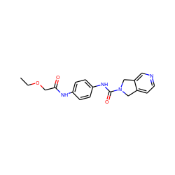 CCOCC(=O)Nc1ccc(NC(=O)N2Cc3ccncc3C2)cc1 ZINC000167235741