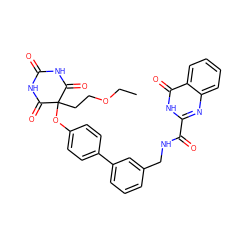 CCOCCC1(Oc2ccc(-c3cccc(CNC(=O)c4nc5ccccc5c(=O)[nH]4)c3)cc2)C(=O)NC(=O)NC1=O ZINC000114404572