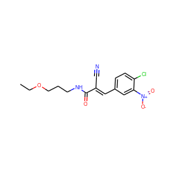 CCOCCCNC(=O)/C(C#N)=C/c1ccc(Cl)c([N+](=O)[O-])c1 ZINC000003261444