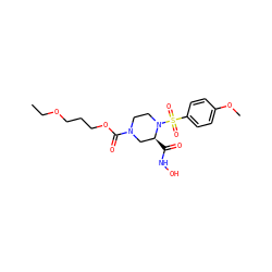 CCOCCCOC(=O)N1CCN(S(=O)(=O)c2ccc(OC)cc2)[C@@H](C(=O)NO)C1 ZINC000013804609