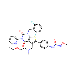 CCOCCN(C)Cc1c(-c2ccc(NC(=O)NOC)cc2)sc2c1c(=O)n(-c1ccccn1)c(=O)n2Cc1c(F)cccc1F ZINC000003841596